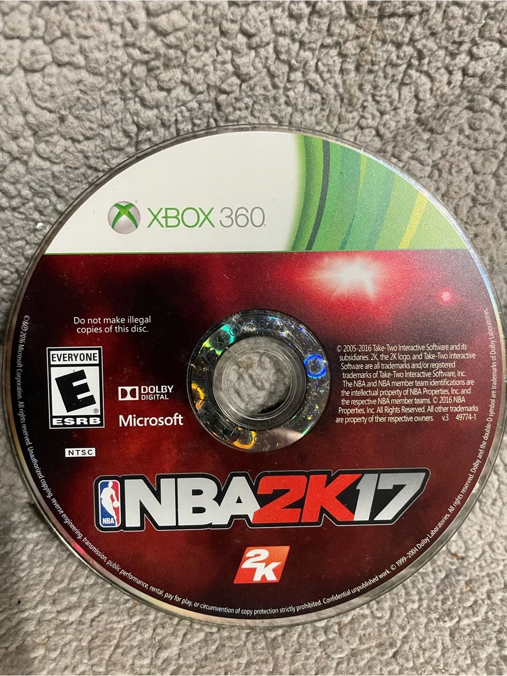 NBA 2K17 Xbox 360 Game Disc - Red and White Label